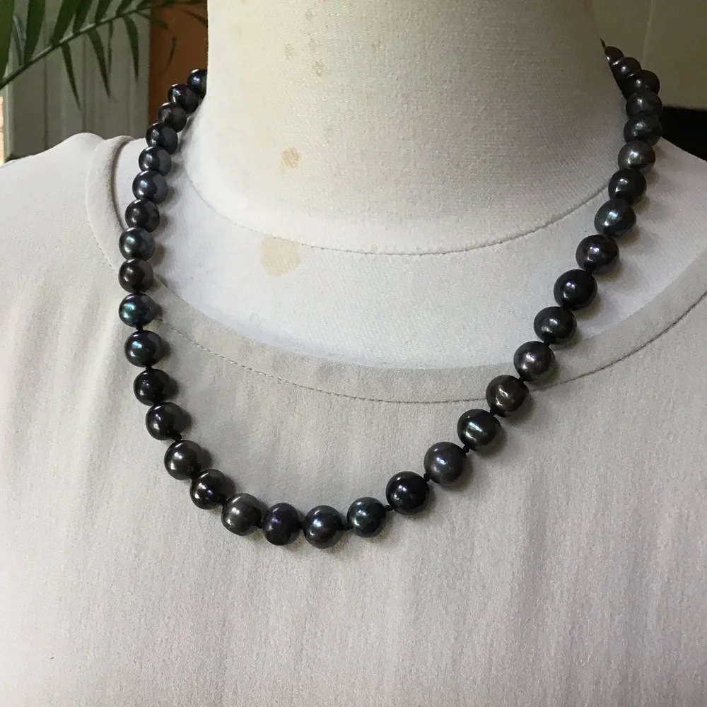11mm Iridescent Tahitian Pearl Strand Sterling Silver - Picture 5 of 13